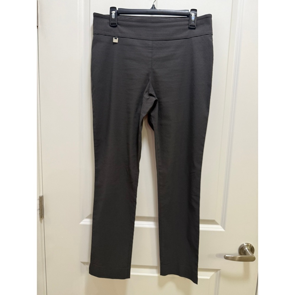 Peck & Peck Grey Black Micro Check Pull On Dress Pants Size 10 Slim Straight Leg